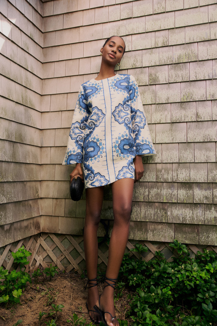 Ultramarine Medallion Cotton Linen Linden Mini Dress