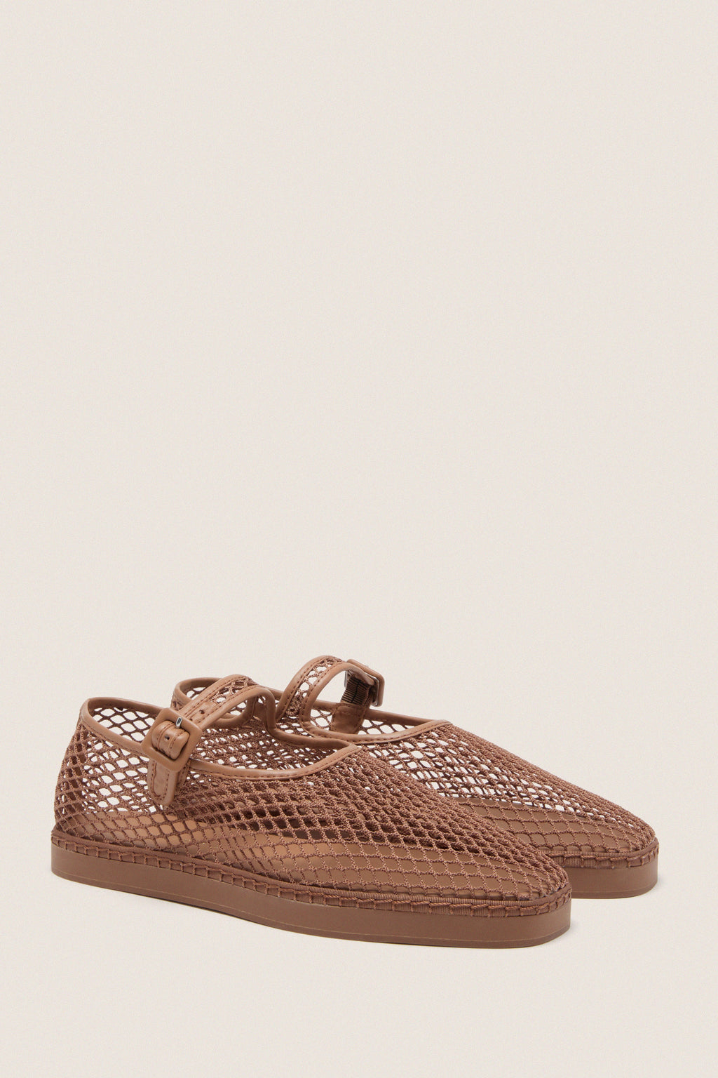 Brown Netted Mesh Rita Mary Janes