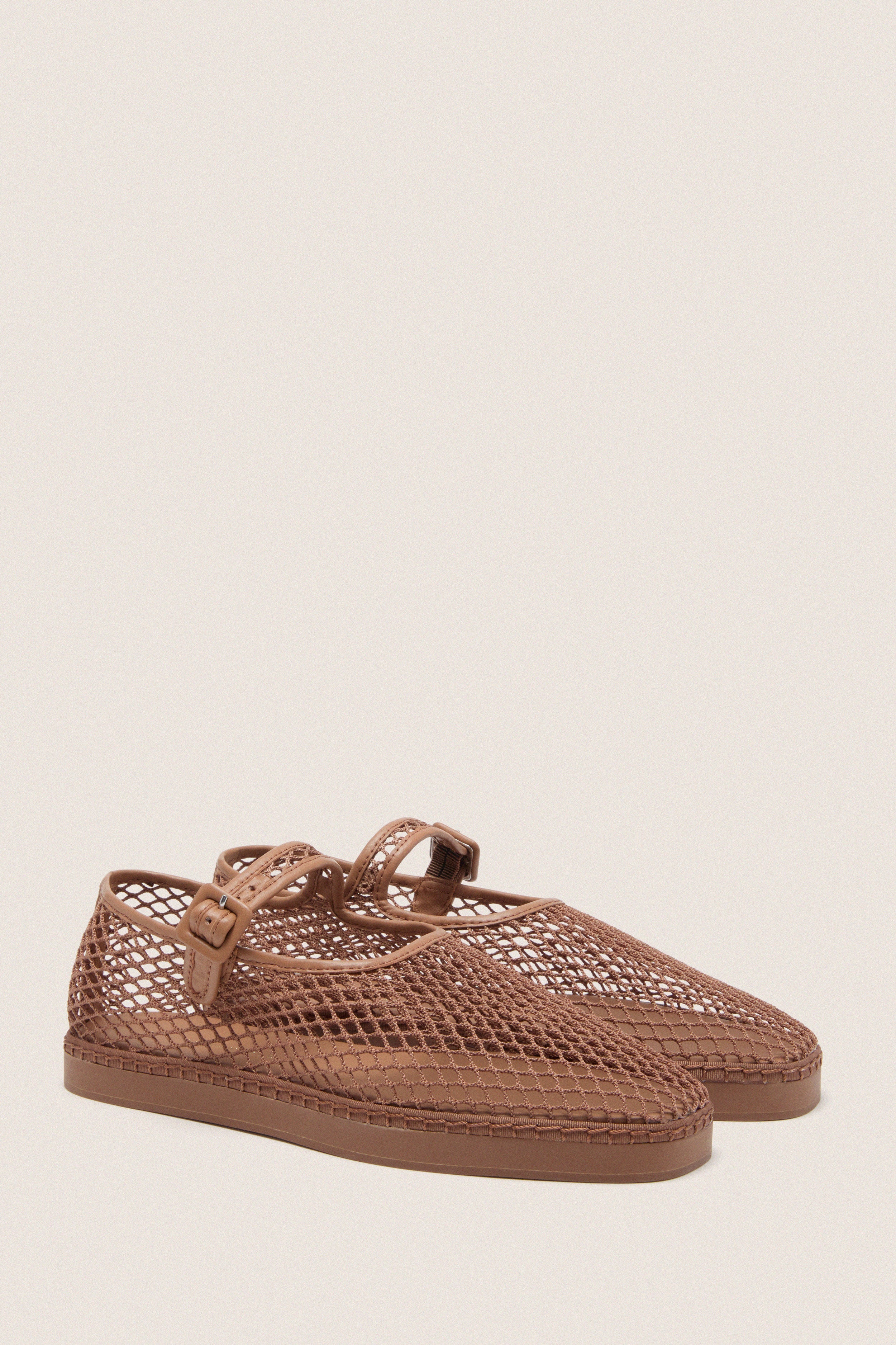 Brown Netted Mesh Rita Mary Janes