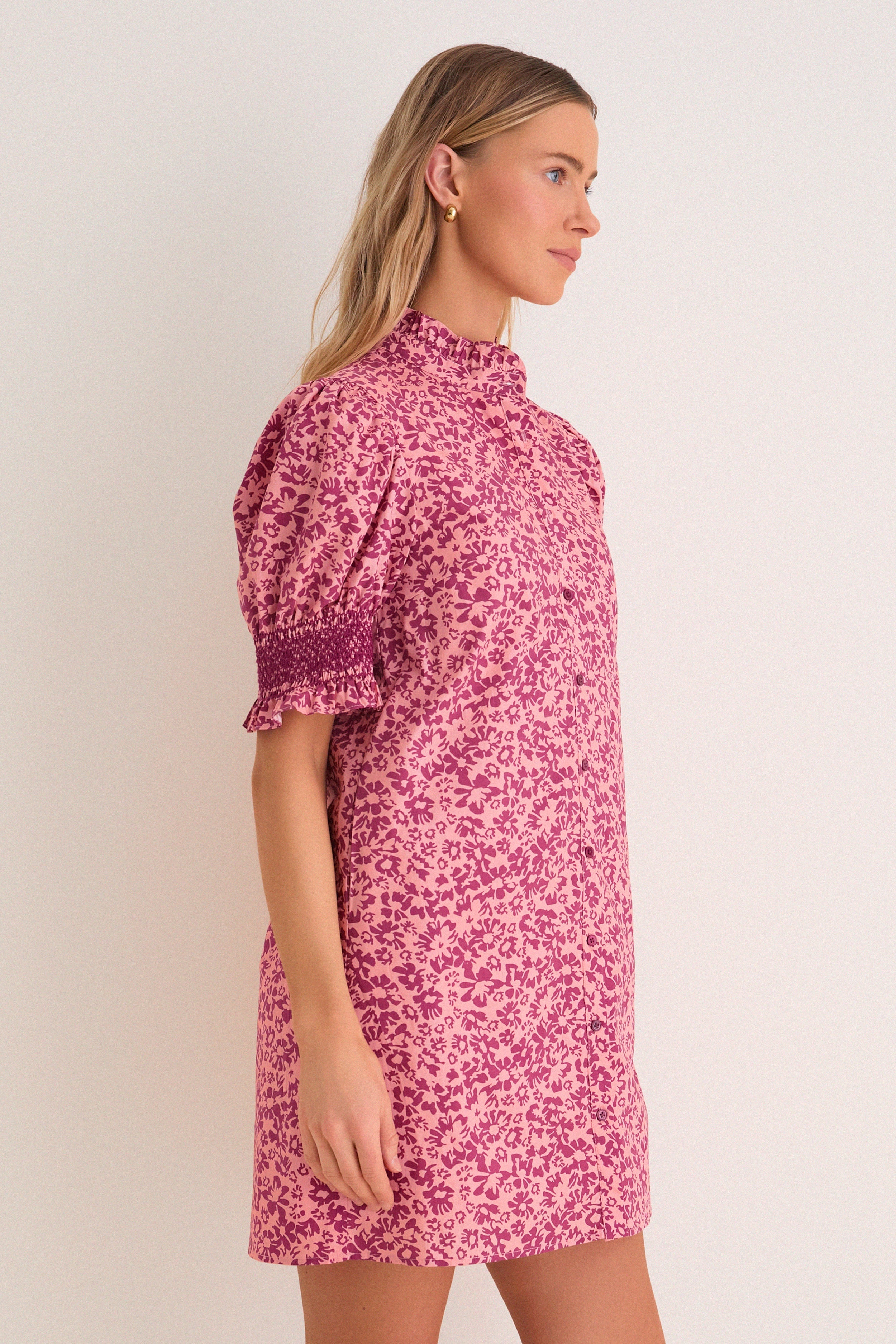 Pink & Maroon Ditsy Floral Lou Lou Mini Dress