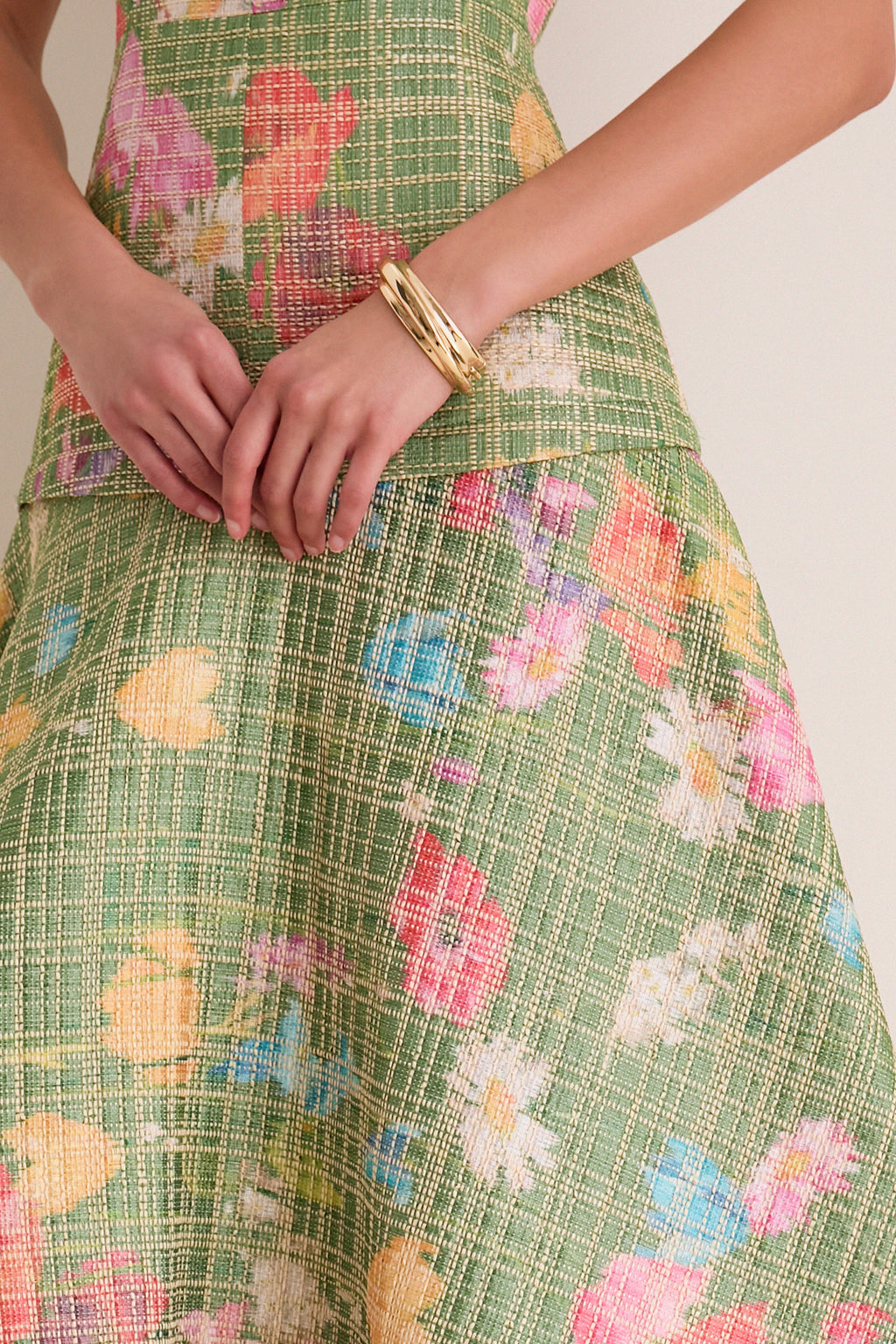 Cactus Multi Floral Raffia Poplin Square Neck Dress