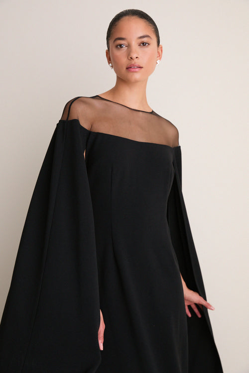 Black Estelle Cape Maxi Dress