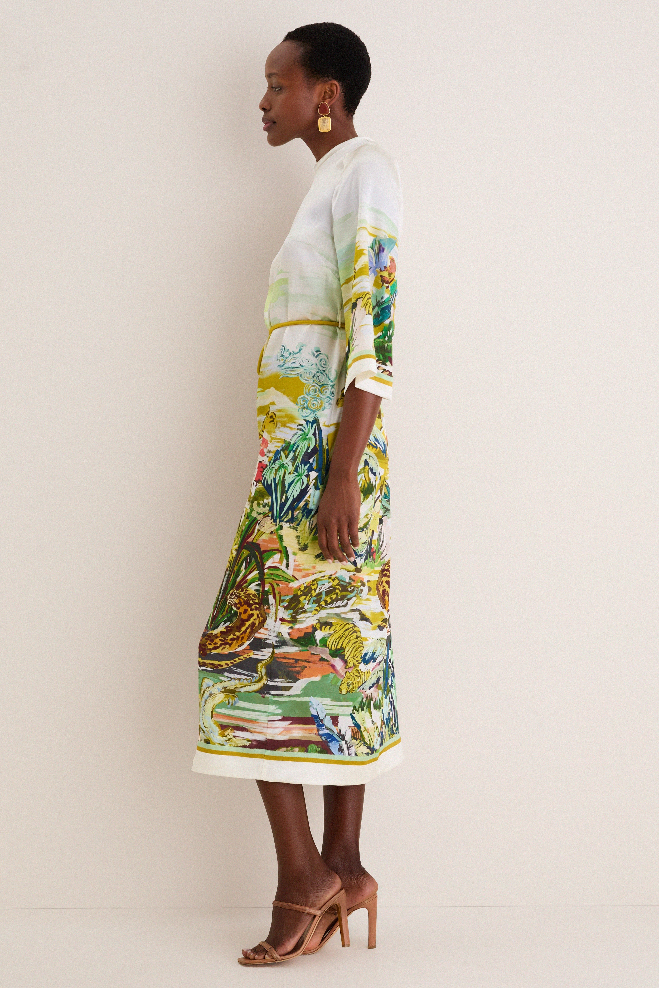 Multi Jungle Boogie Silk Midi Dress