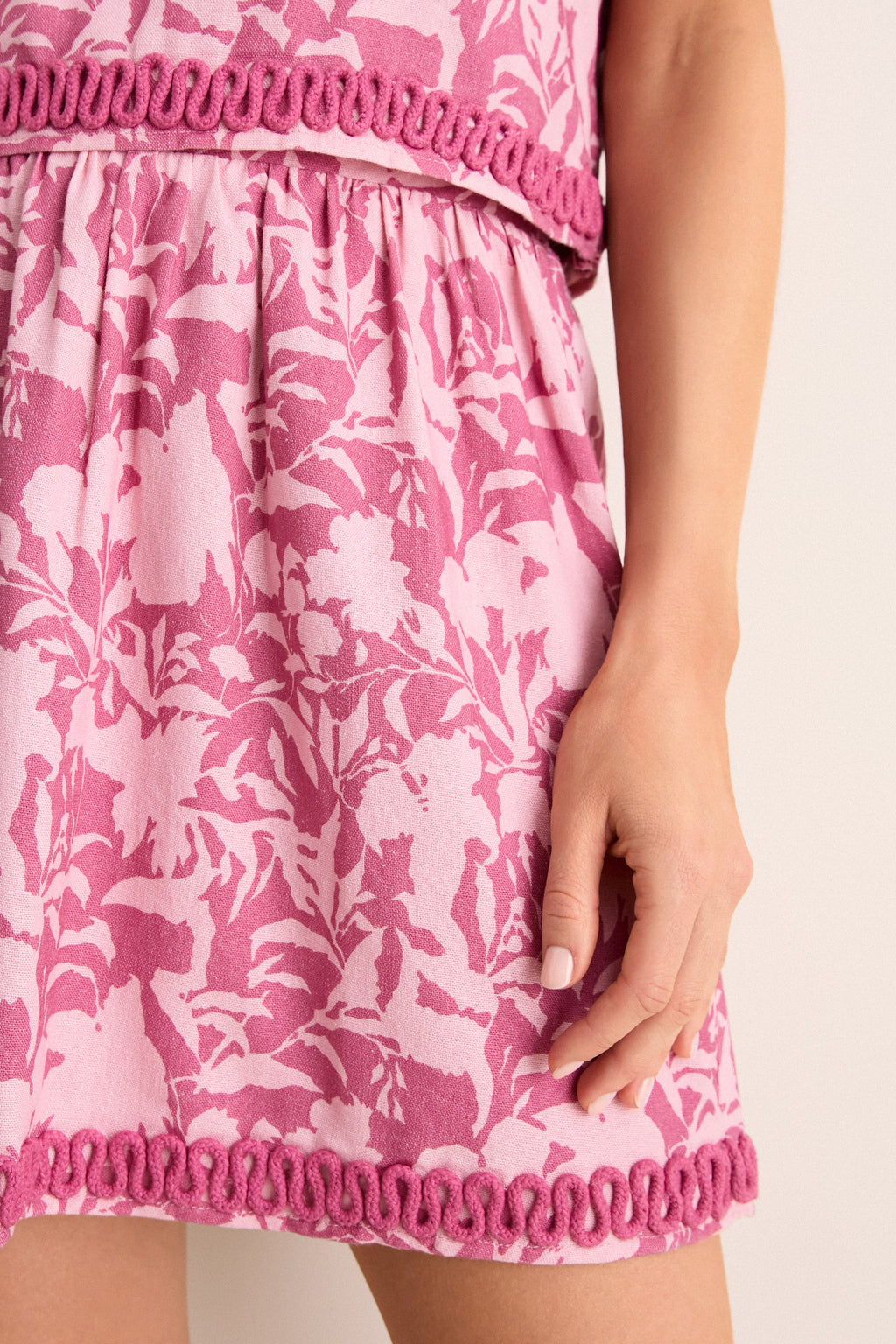 Pink Multi Floral Key Mini Skirt