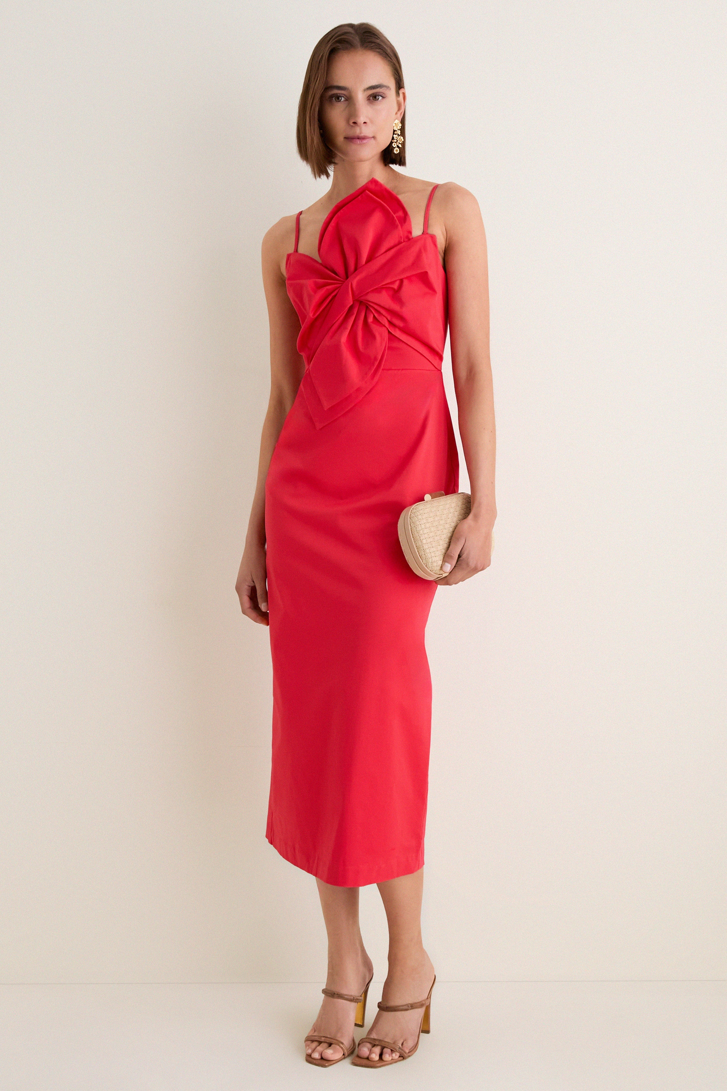 Red Asymmetric Bow Faye Maxi Dress