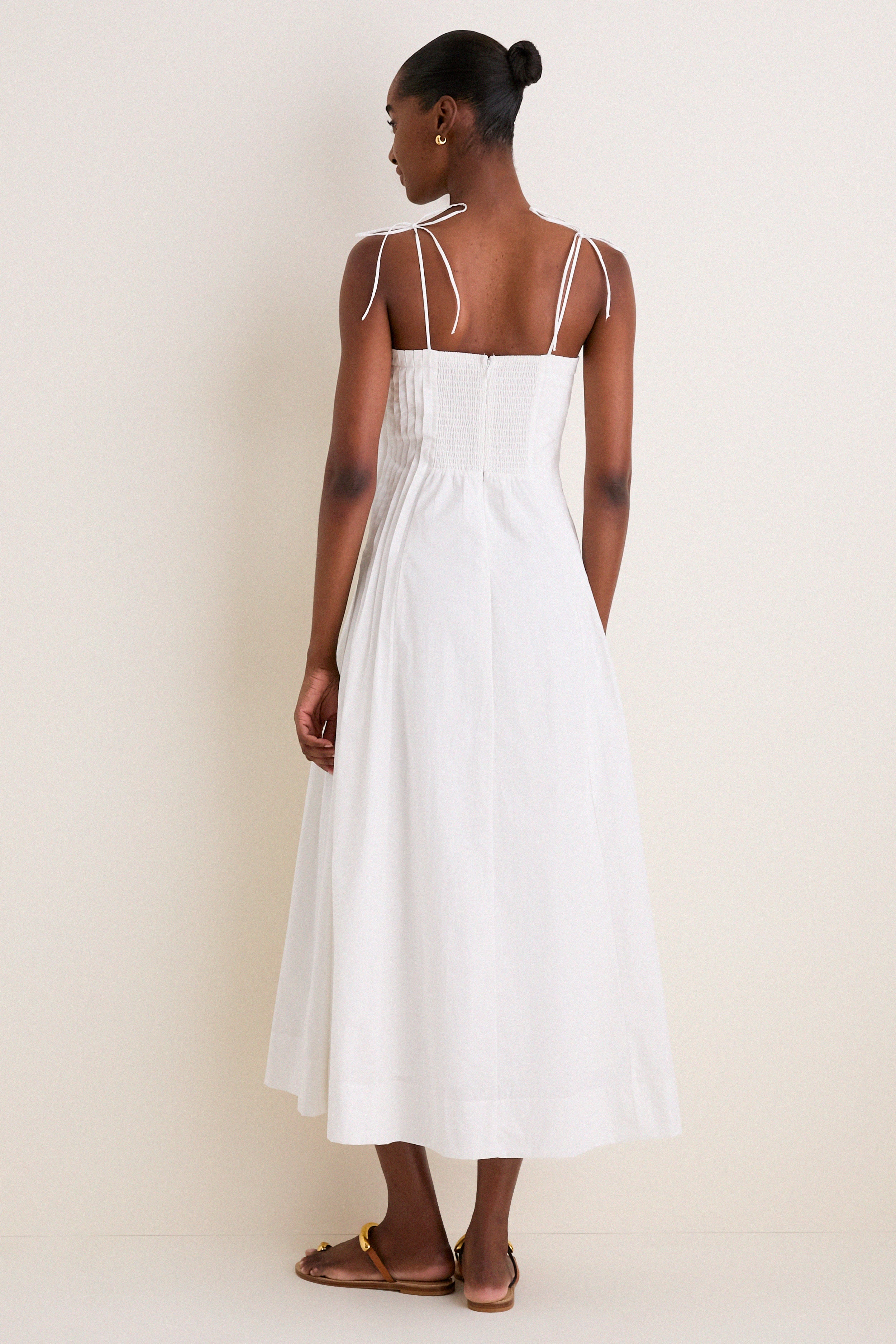 Off White Pleated Front Detail Midi Dress