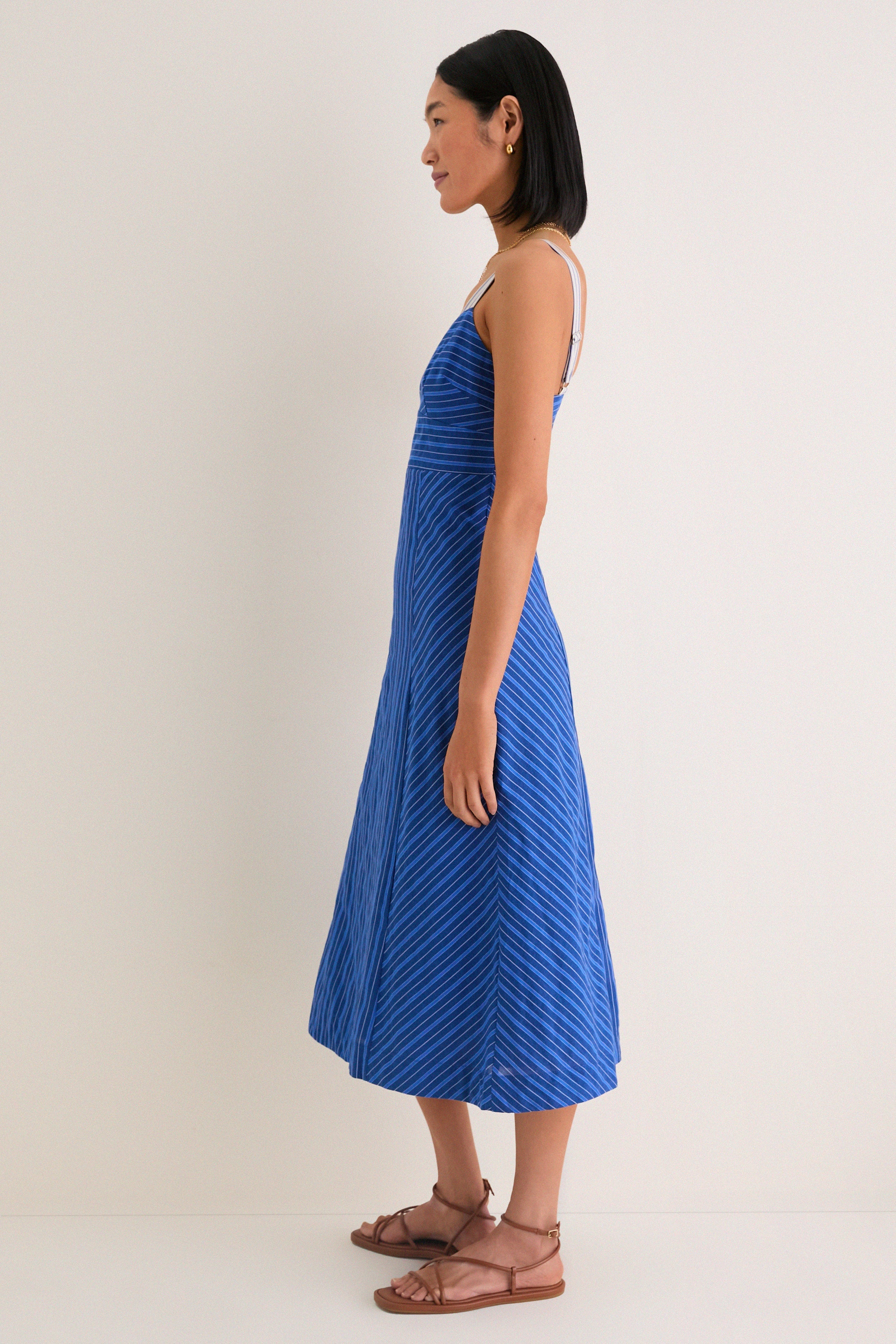 Blue Gail Stripe Work Midi Dress