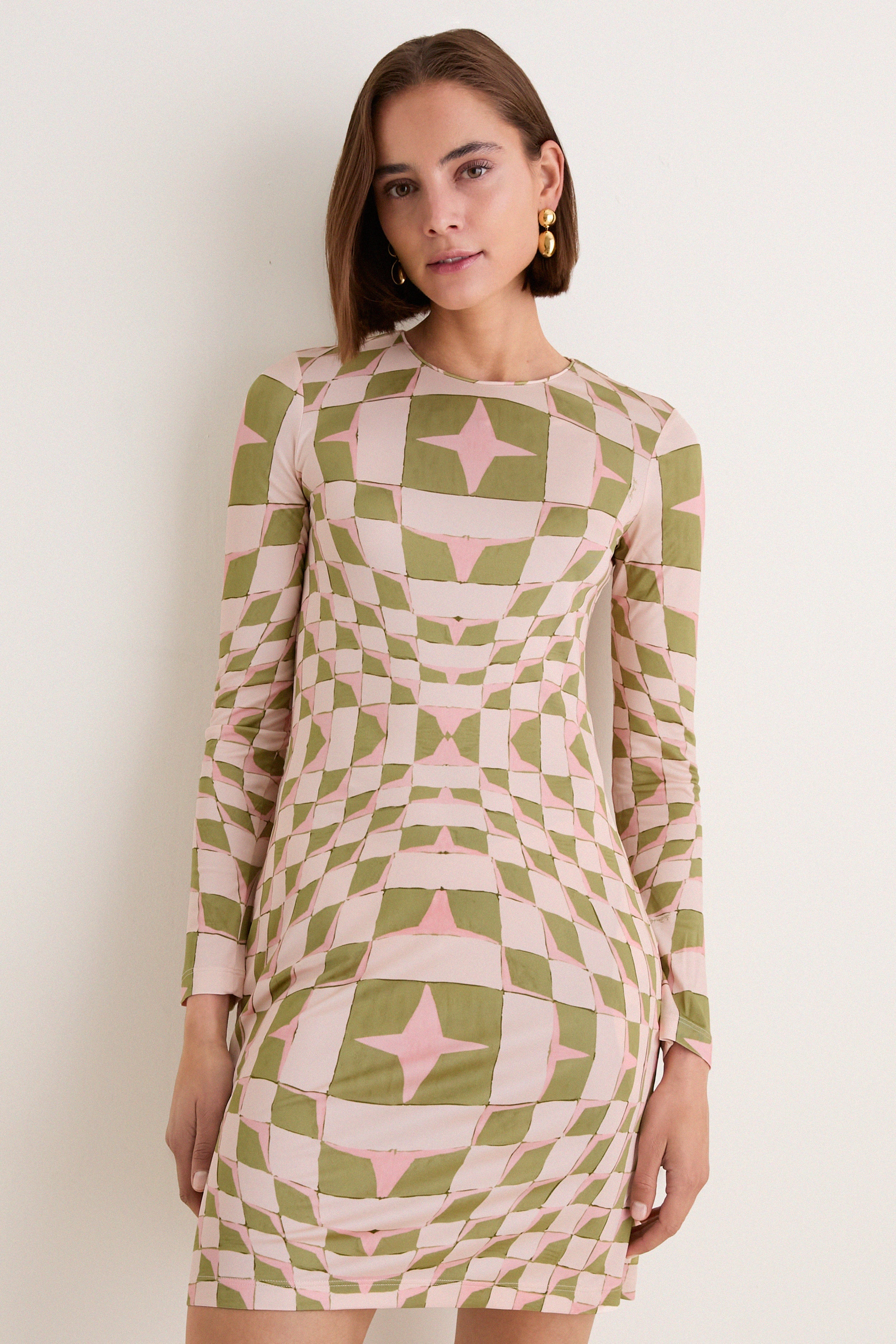 Sandglass Slinky Mini Swing Dress