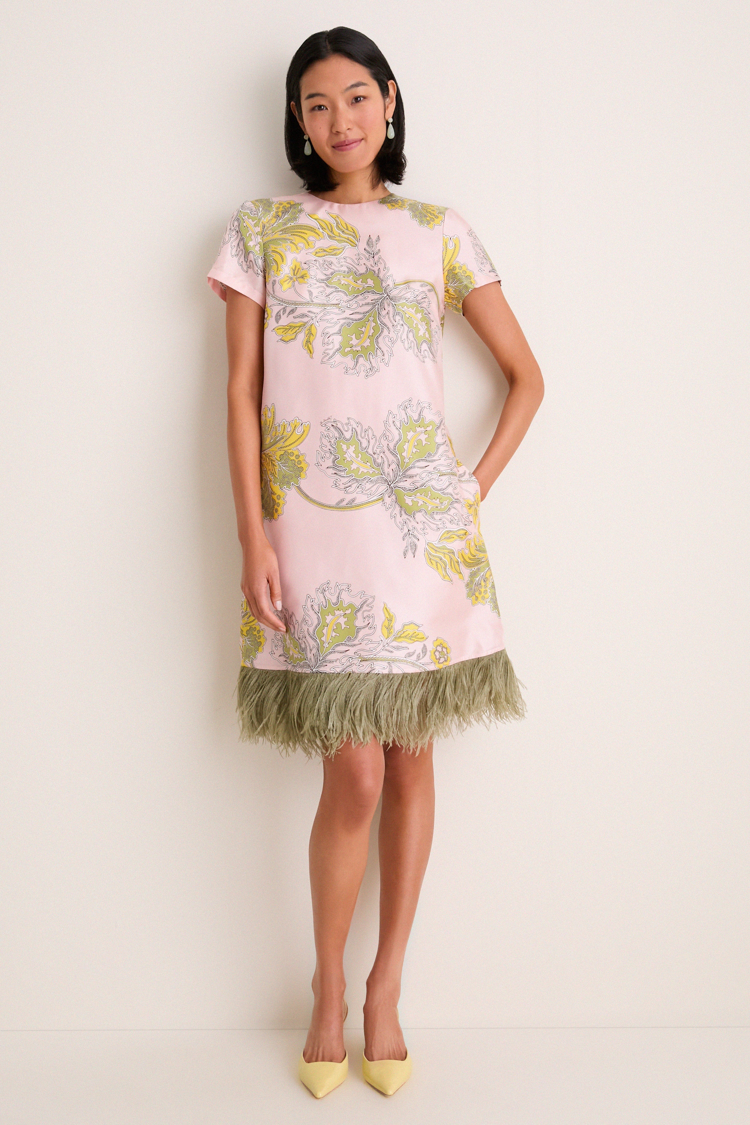 Swathe Mini Swing Dress with Feathers
