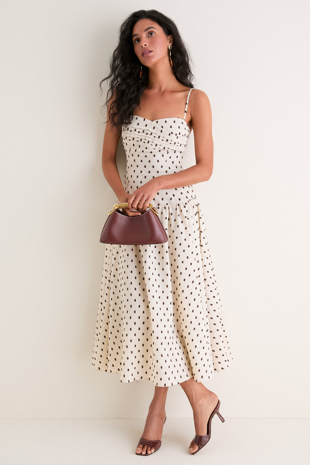 Tan & Brown Swiss Dot Tillie Maxi Dress