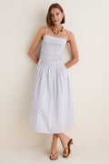Blue & White Ditsy Tile Smocked Keeley Maxi Dress
