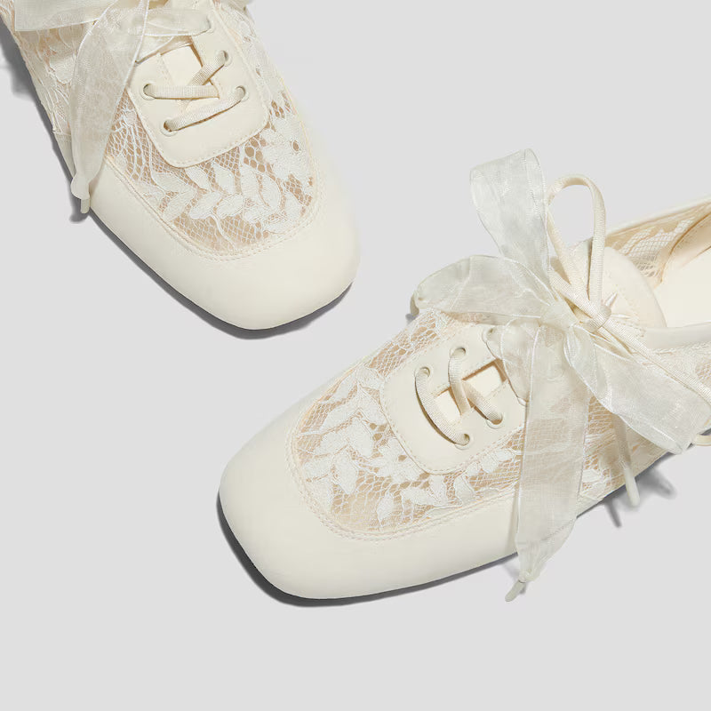 Square-Toe Lace-Up Sneakerinas (Cristina)