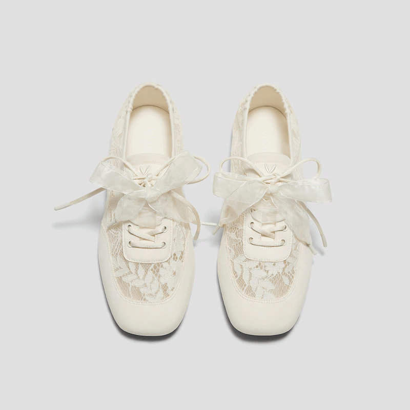 Square-Toe Lace-Up Sneakerinas (Cristina)