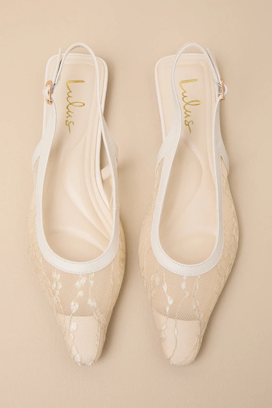 Cepheus Cream Mesh Embroidered Slingback Flats