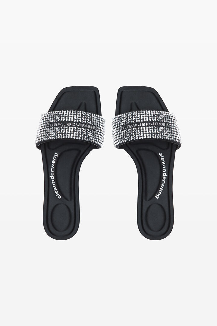 Black Satin & Crystal Hotfix Vy Sandals