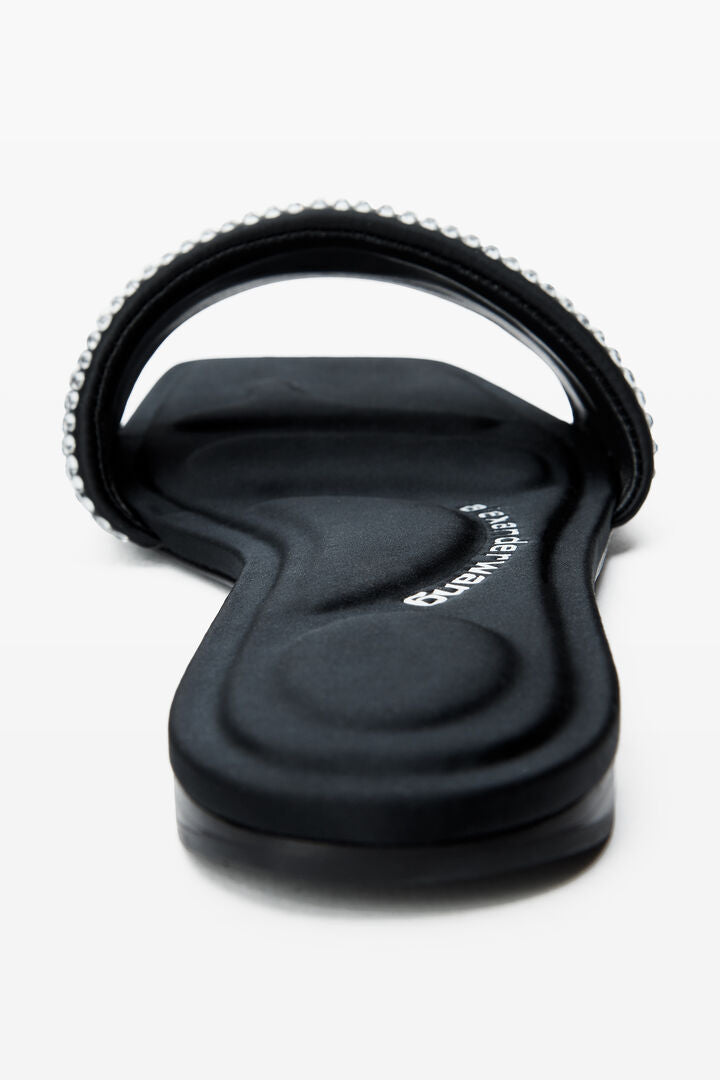Black Satin & Crystal Hotfix Vy Sandals