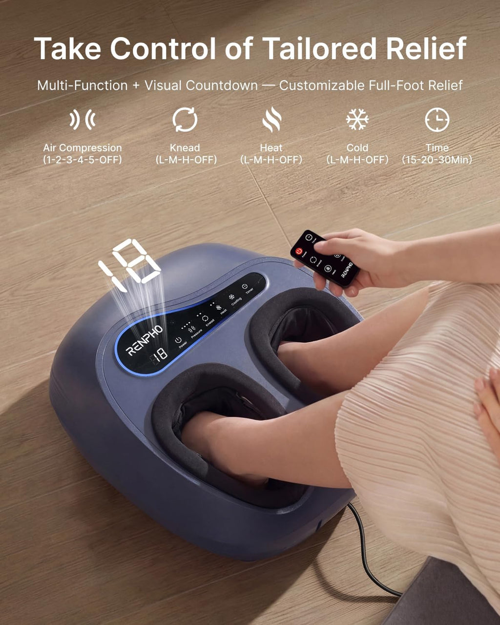 RENPHO Thermacool 2-in-1 Foot Massager with Heat & Cold, FSA Eligible HSA Store Eligible Items, 3 Kneading & 5 Compression for Neuropathy and Plantar Fasciitis, Gifts for Men, Up to Men's US Size 13