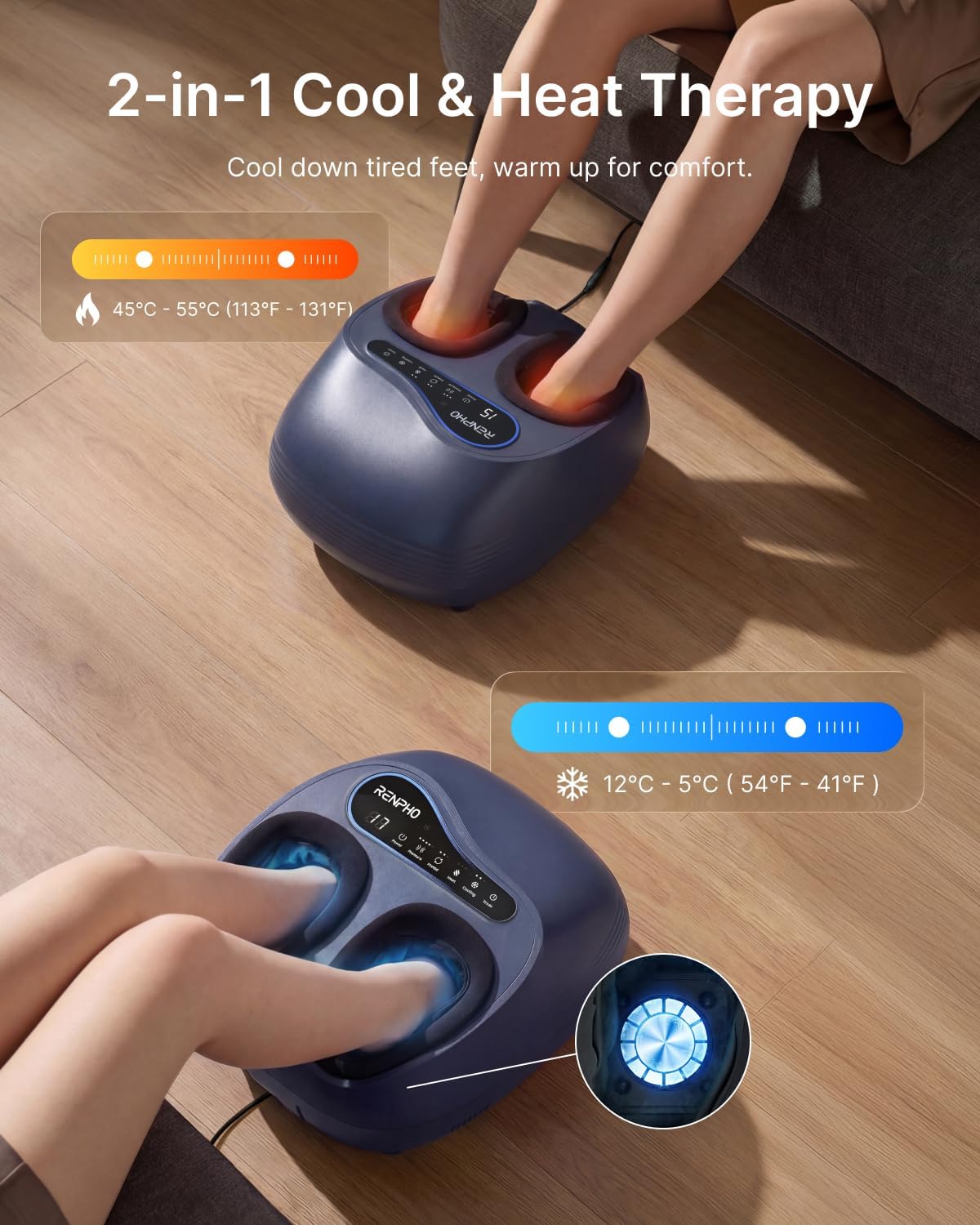 RENPHO Thermacool 2-in-1 Foot Massager with Heat & Cold, FSA Eligible HSA Store Eligible Items, 3 Kneading & 5 Compression for Neuropathy and Plantar Fasciitis, Gifts for Men, Up to Men's US Size 13