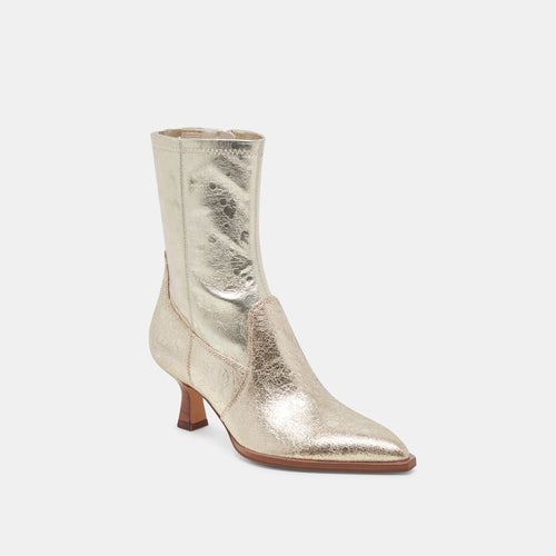 Arya Wide Calf Boots Light Gold Distressed Leather