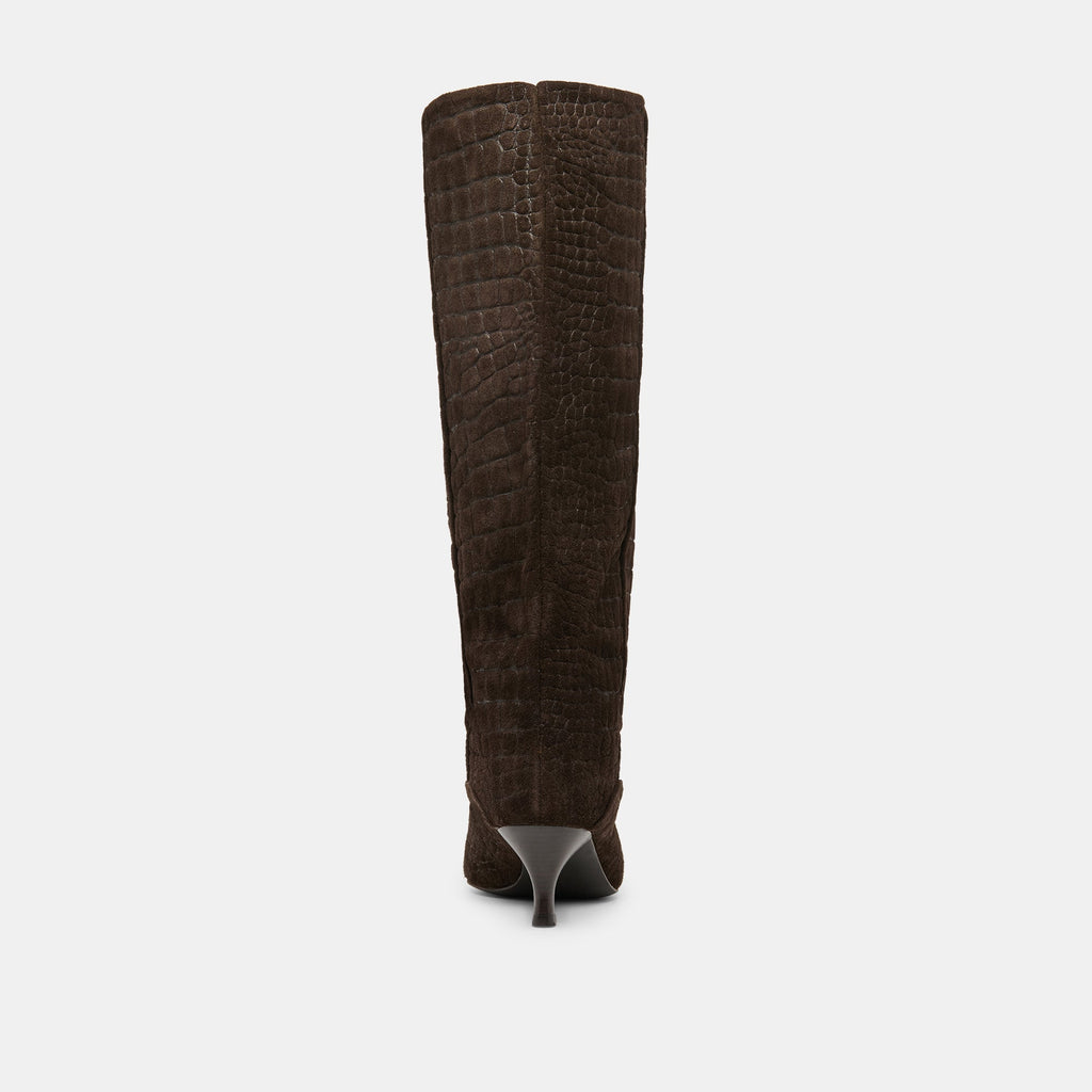 ROXLA BOOTS DK CHOCOLATE CROCO EMBOSSED LEATHER
