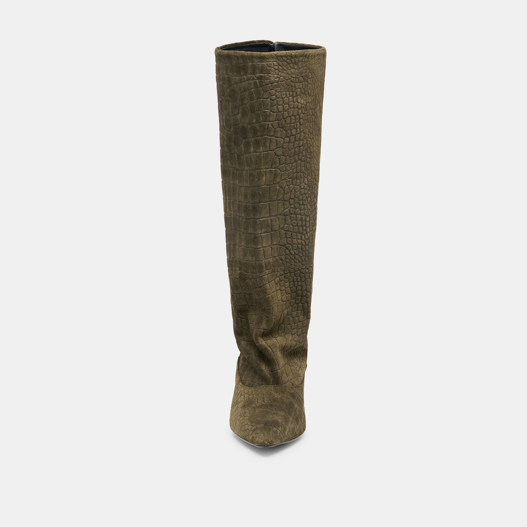 ROXLA BOOTS OLIVE CROCO EMBOSSED LEATHER