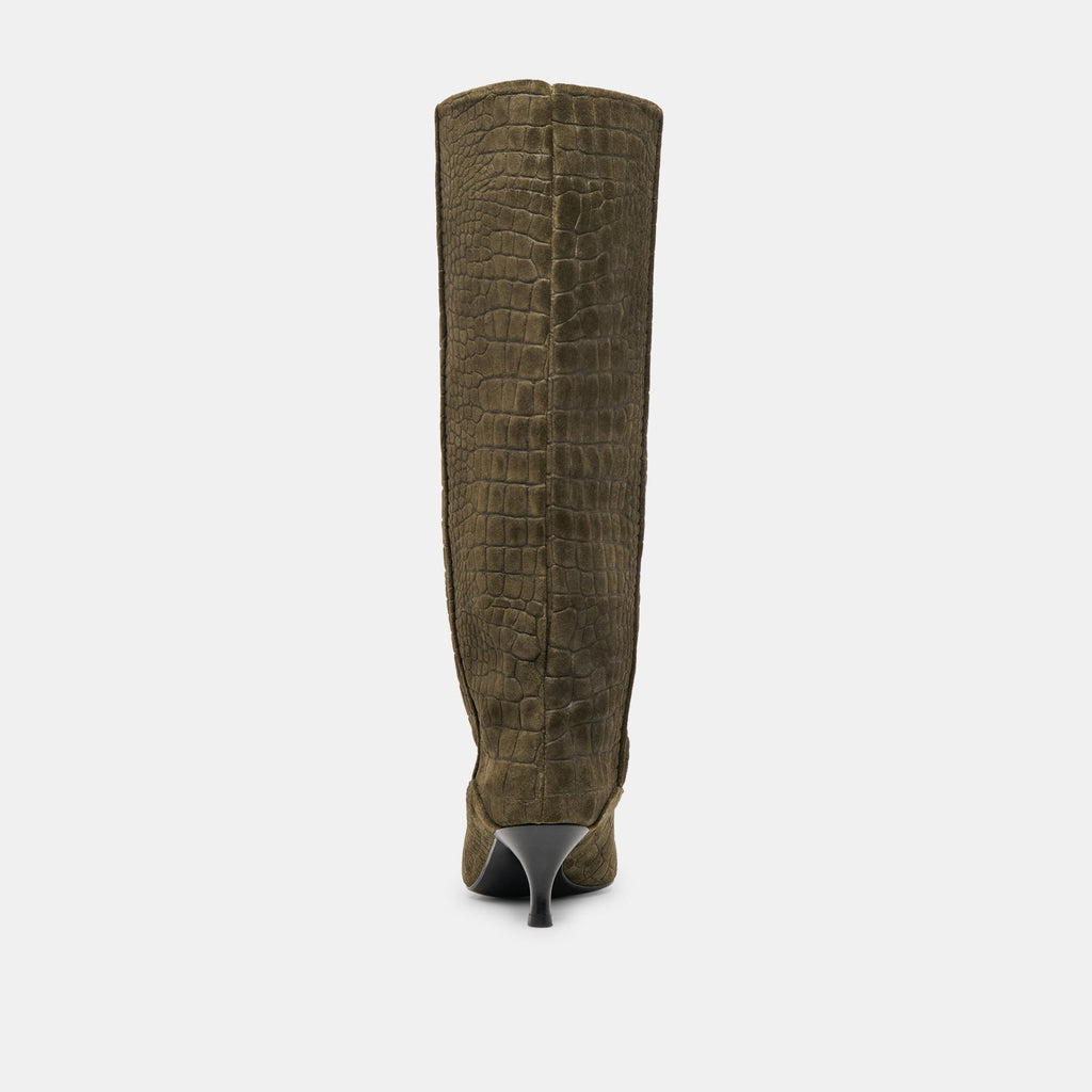 ROXLA BOOTS OLIVE CROCO EMBOSSED LEATHER