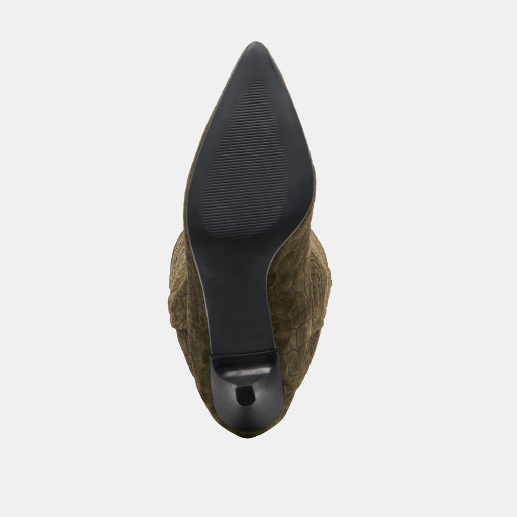 ROXLA BOOTS OLIVE CROCO EMBOSSED LEATHER