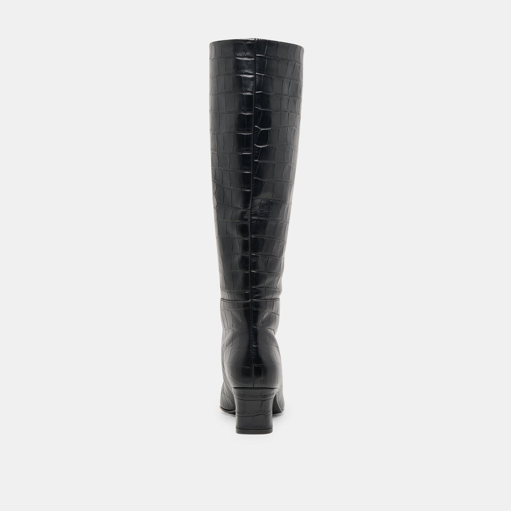 TRIXI BOOTS NOIR CROCO EMBOSSED LEATHER
