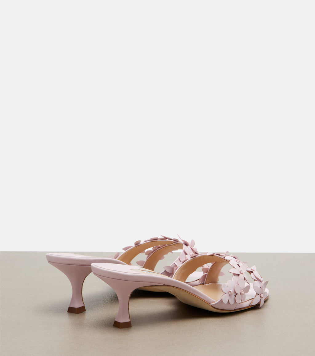 Manolo Blahnik Anista floral-appliqué leather mules in pink
