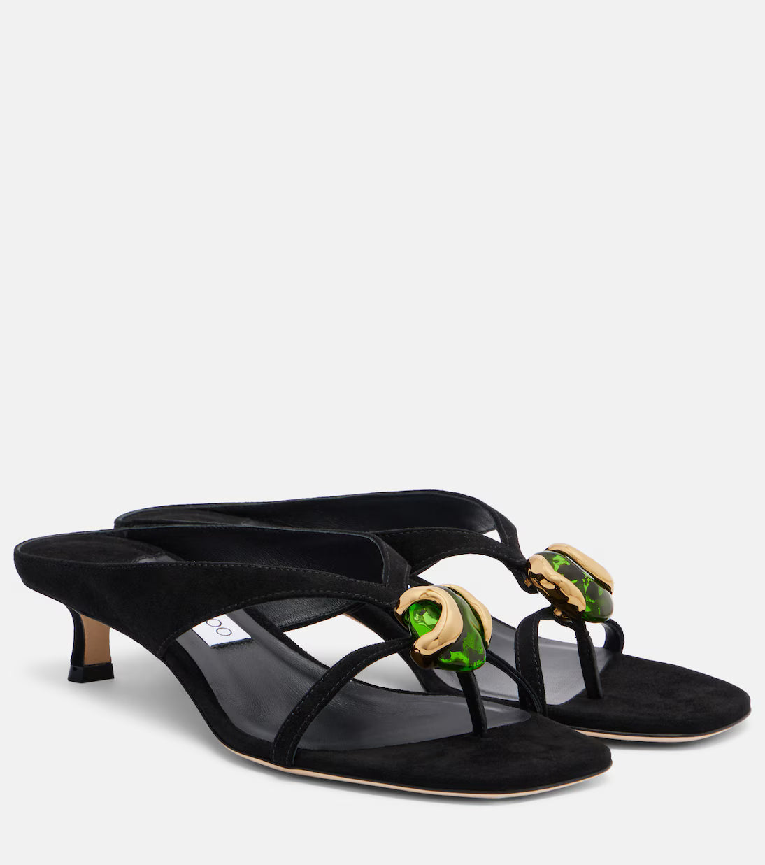 Jimmy Choo Emeri Stone Suede Thong Sandals In Black