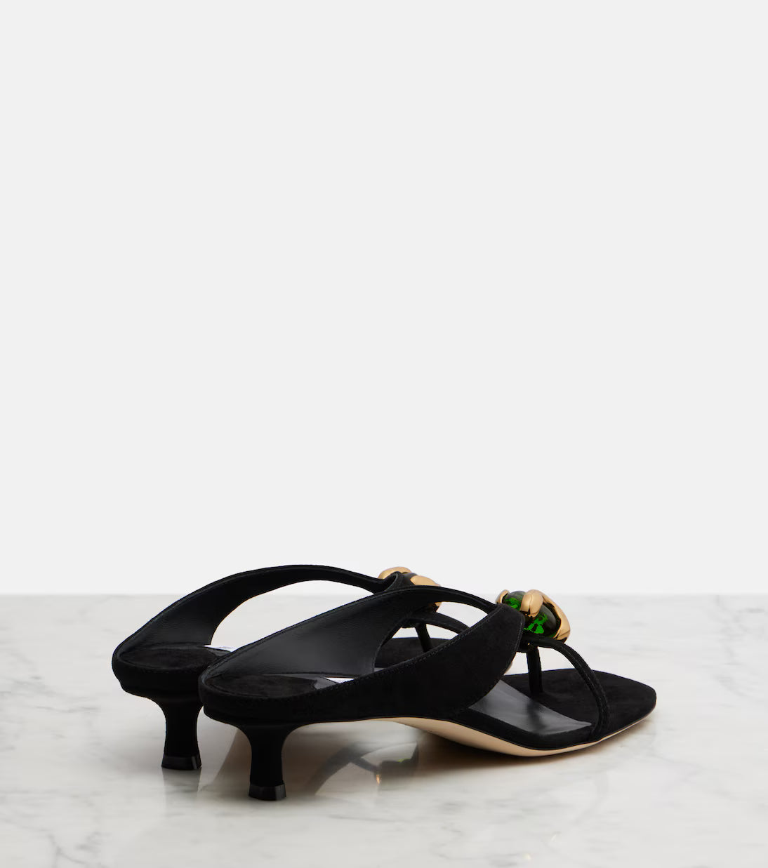 Jimmy Choo Emeri Stone Suede Thong Sandals In Black