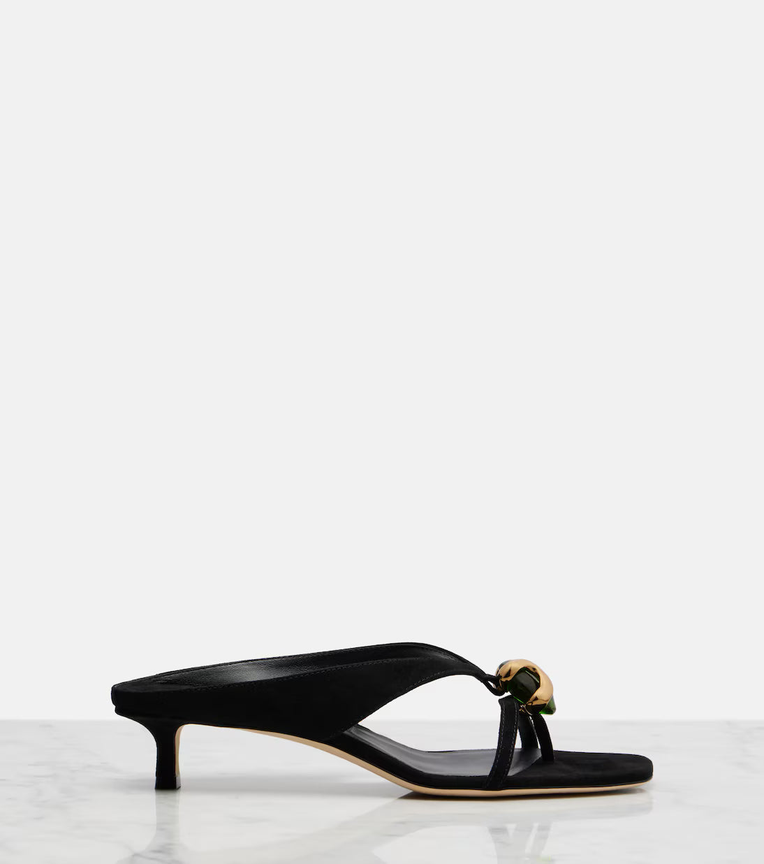 Jimmy Choo Emeri Stone Suede Thong Sandals In Black