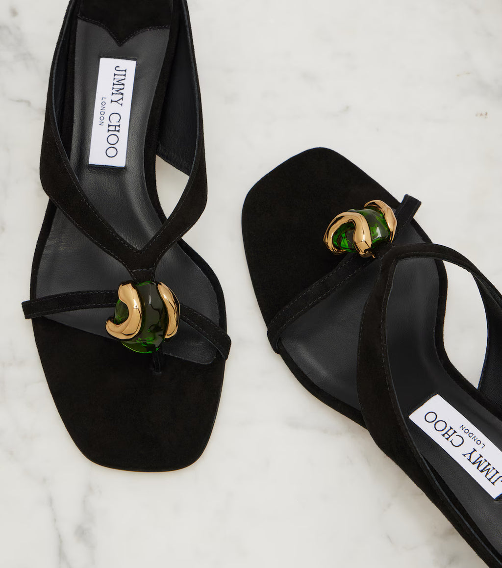 Jimmy Choo Emeri Stone Suede Thong Sandals In Black