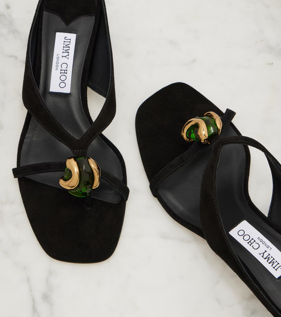 Jimmy Choo Emeri Stone Suede Thong Sandals In Black