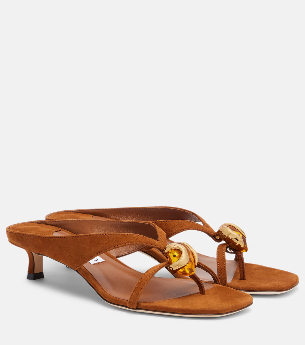 Jimmy Choo Emeri Stone Suede Thong Sandals In Brown