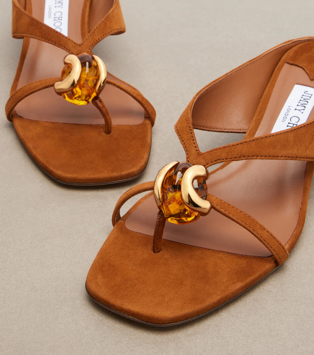 Jimmy Choo Emeri Stone Suede Thong Sandals In Brown