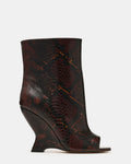 RYLIX Brown Snake Wedge Peep-Toe Women's Ankle Boot