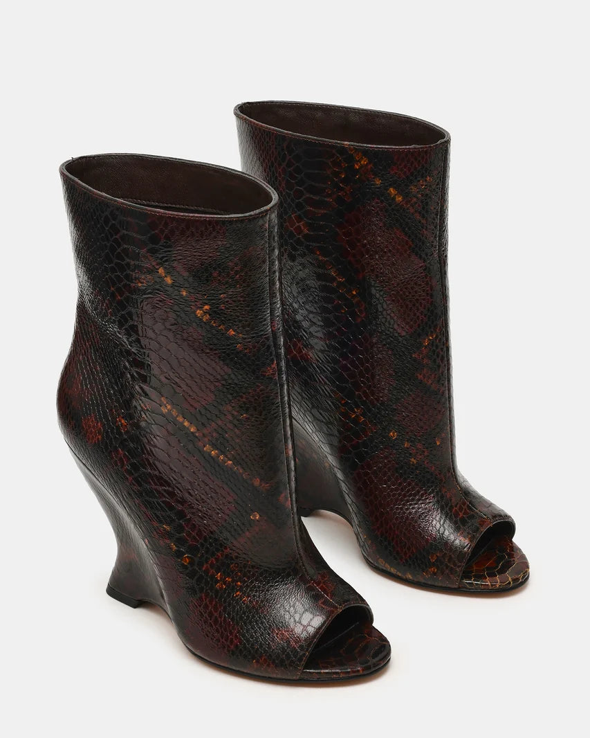 RYLIX Brown Snake Wedge Peep-Toe Women's Ankle Boot