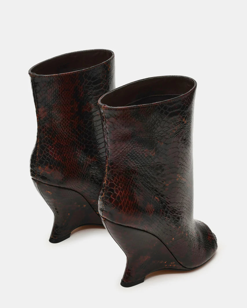 RYLIX Brown Snake Wedge Peep-Toe Women's Ankle Boot