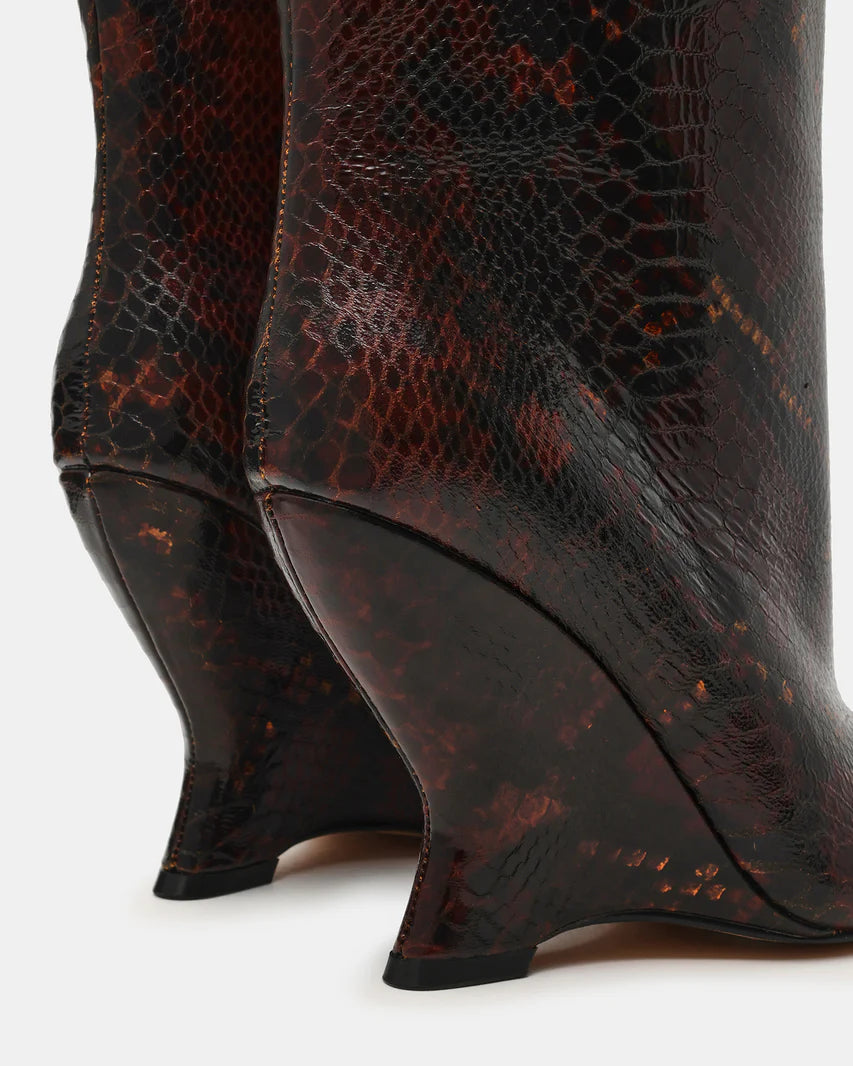 RYLIX Brown Snake Wedge Peep-Toe Women's Ankle Boot