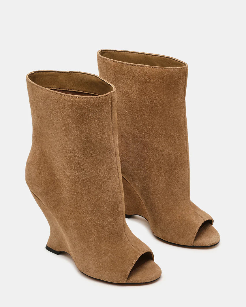 RYLIX Taupe Suede Wedge Peep-Toe Women's Ankle Boot