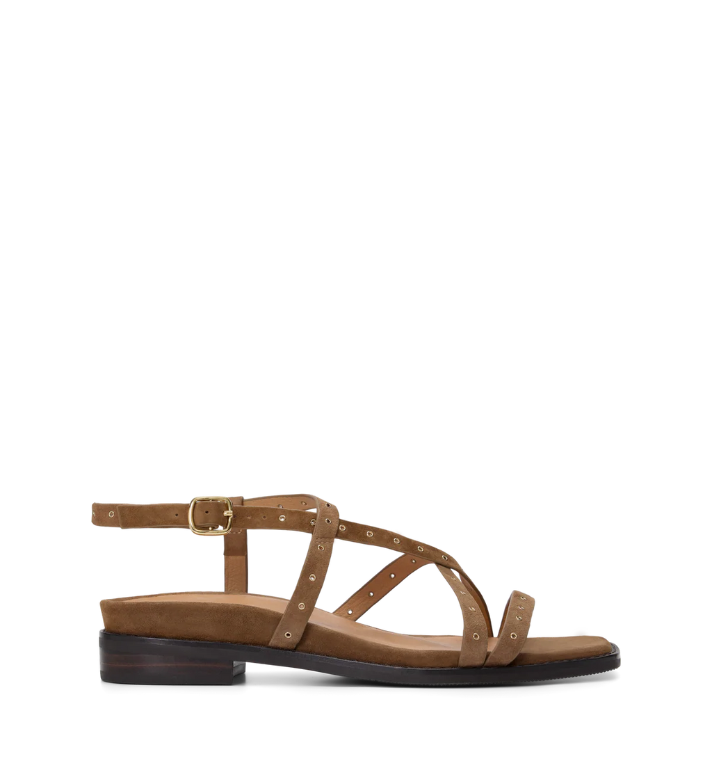 Wrentit Coffee Tan Suede & Hardware Sandals | Bared Footwear
