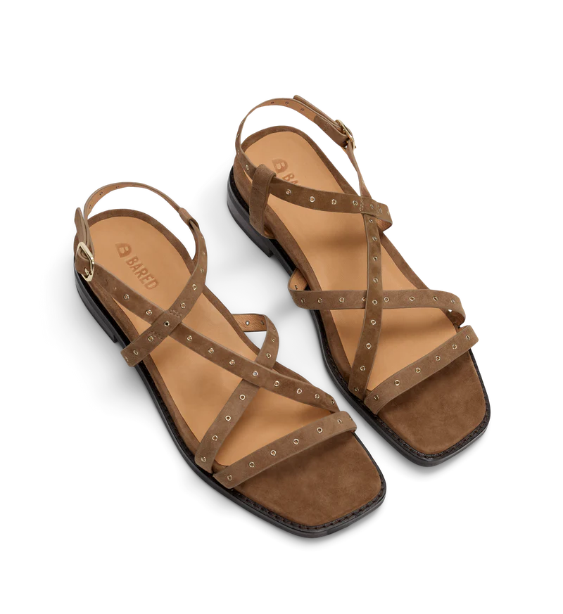 Wrentit Coffee Tan Suede & Hardware Sandals | Bared Footwear